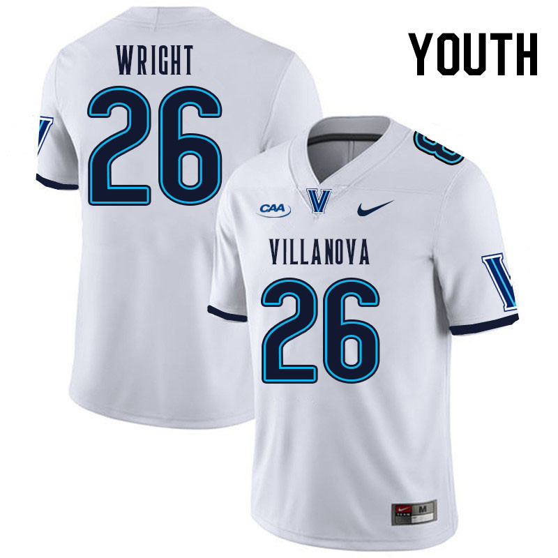 Youth #26 Isaiah Wright Villanova Wildcats College Football Jerseys Stitched Sale-White